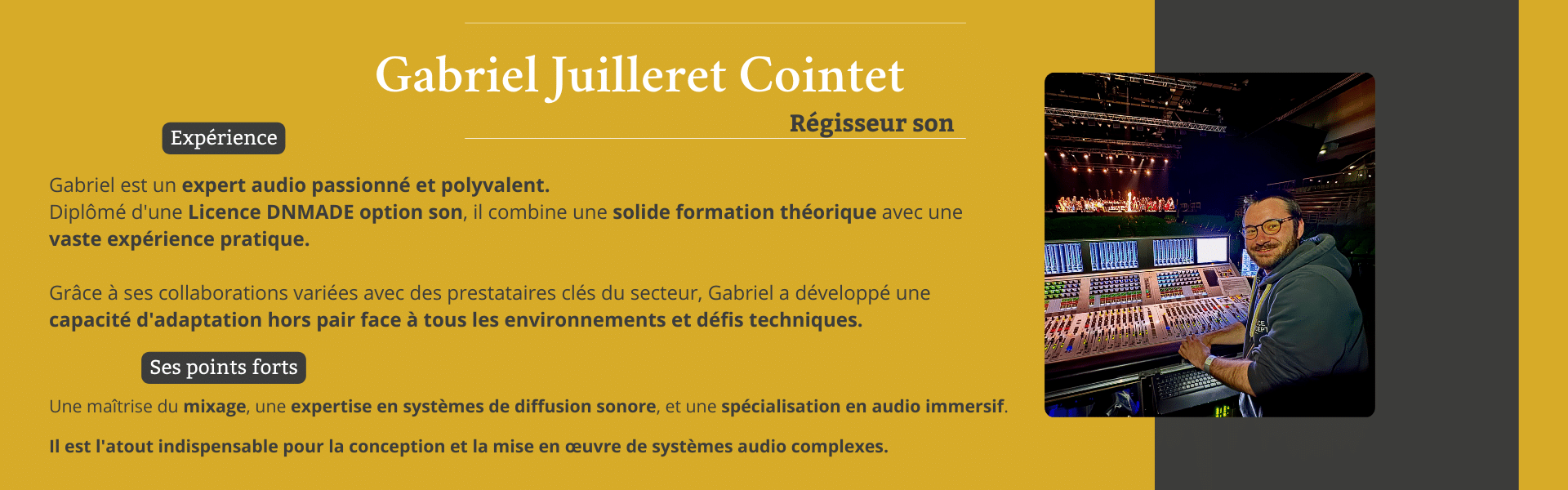Présentation Gabriel pour coup de coeur régisseur son chez espace concept