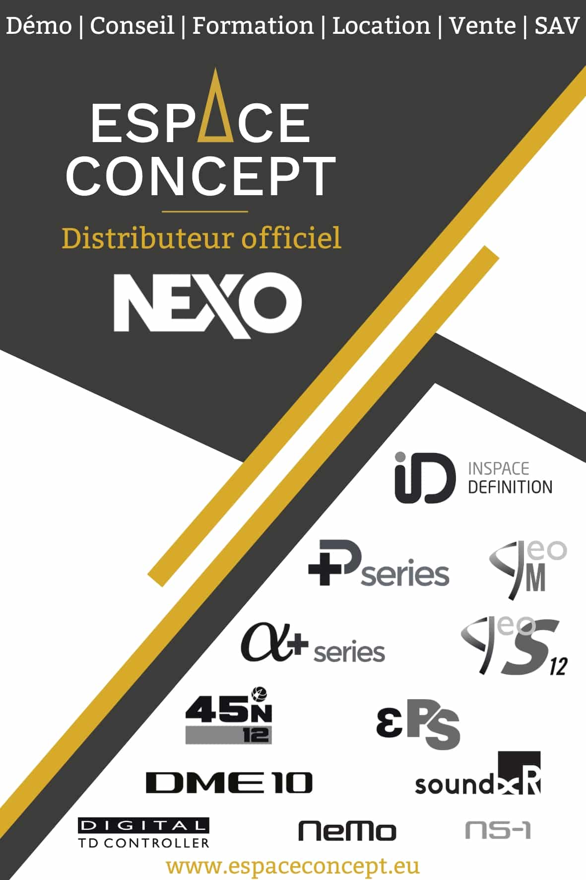 plaquette espace concept distributeur officiel systèmes de sonorisation nexo