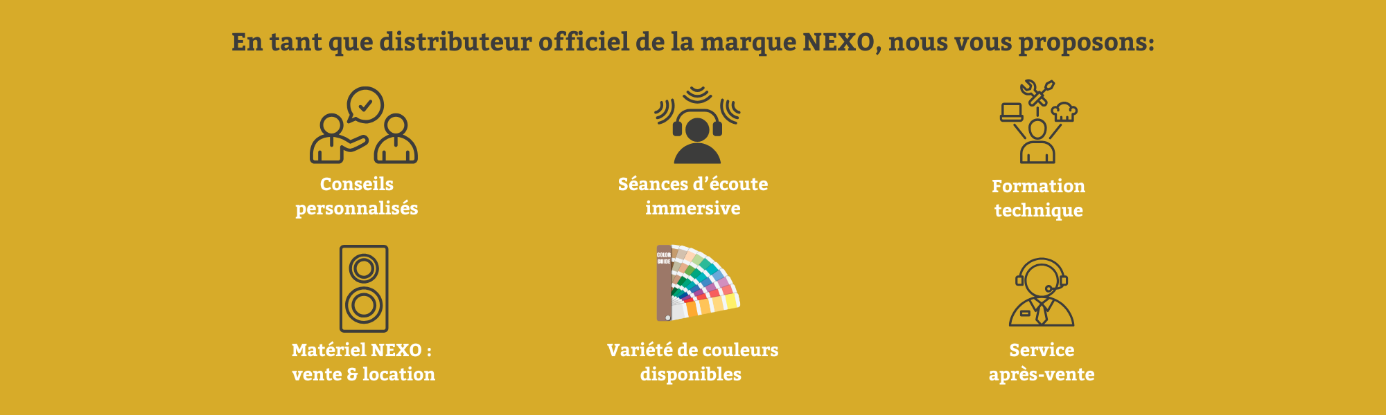 services proposés par espace concept, distributeur officiel de la marque d'encenceintes professionnelles Nexo