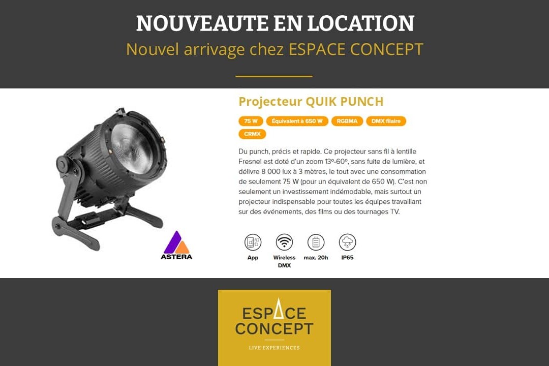 decouvrez les projecteurs quikpunch en location chez espace concept